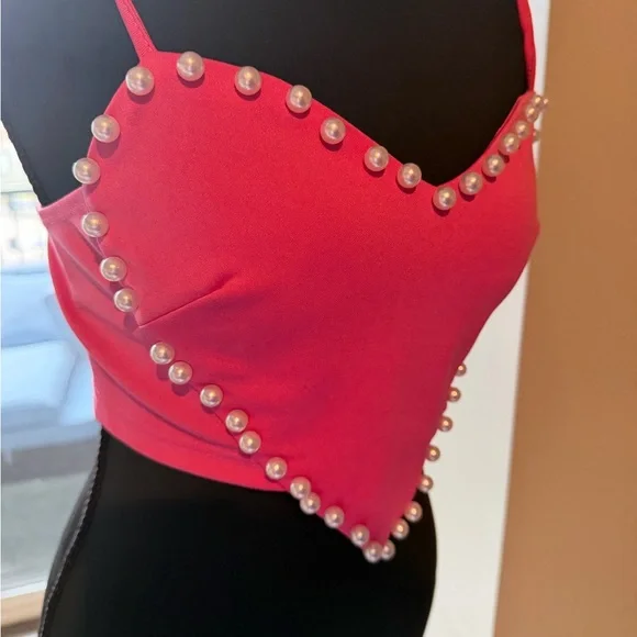 Chic Pearl-Trim Pink Heart Cropped Top size Small Sold out! - Picture 3 of 6